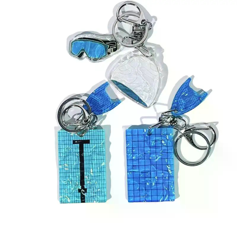 1Pcs Swimming Hat Car Key Ring Creative Swimming Pool Wavy Keychain Decoration Bag Pendant Swimmer's
