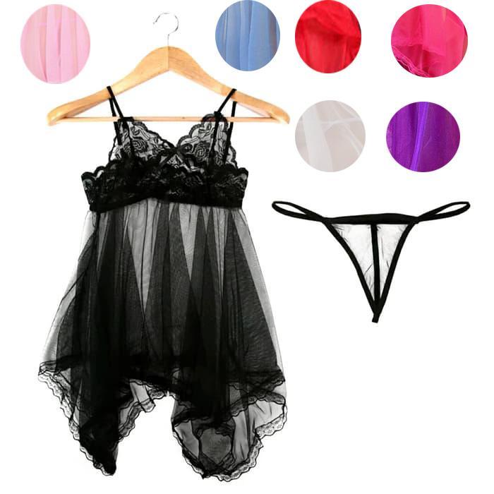 Diskon Lingerie Wnita Set Baju Tidur Cute Babydoll A125 Transparan Wanita Dress New