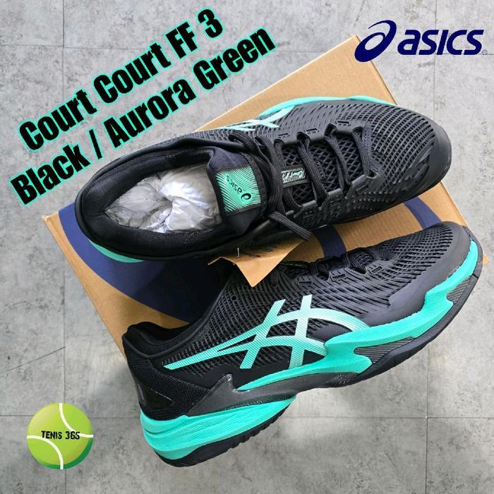 Sepatu Tenis Asics Court FF 3 - Black / Aurora Green