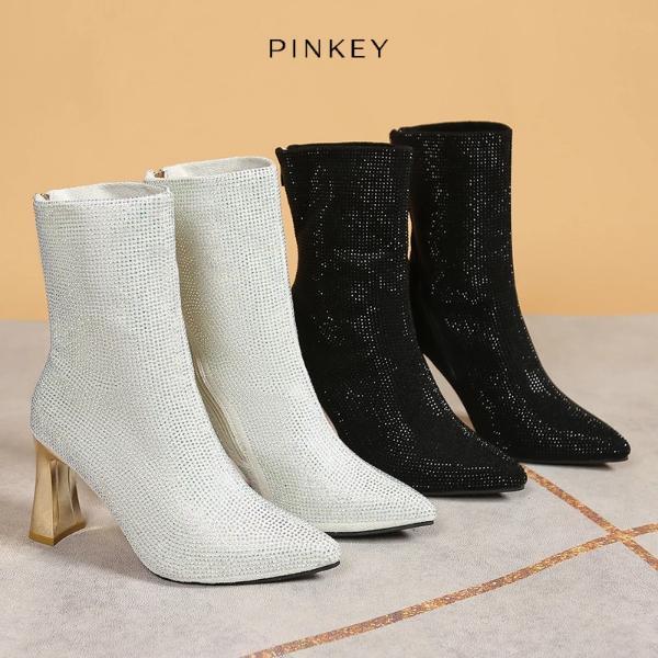Ready Pinkey P377 Sepatu Wanita Boot Import Korea Heels Hak Tinggi 7Cm Model Boots Black Shoes Hitam