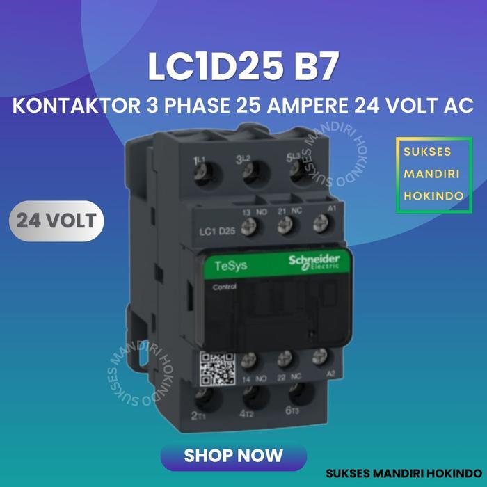 KONTAKTOR 3P 25A 3 PHASE 25 AMPERE COIL 24VOLT AC 3 PAS 25 AMPER CONTACTOR SCHNEIDER LC1D25B7 24