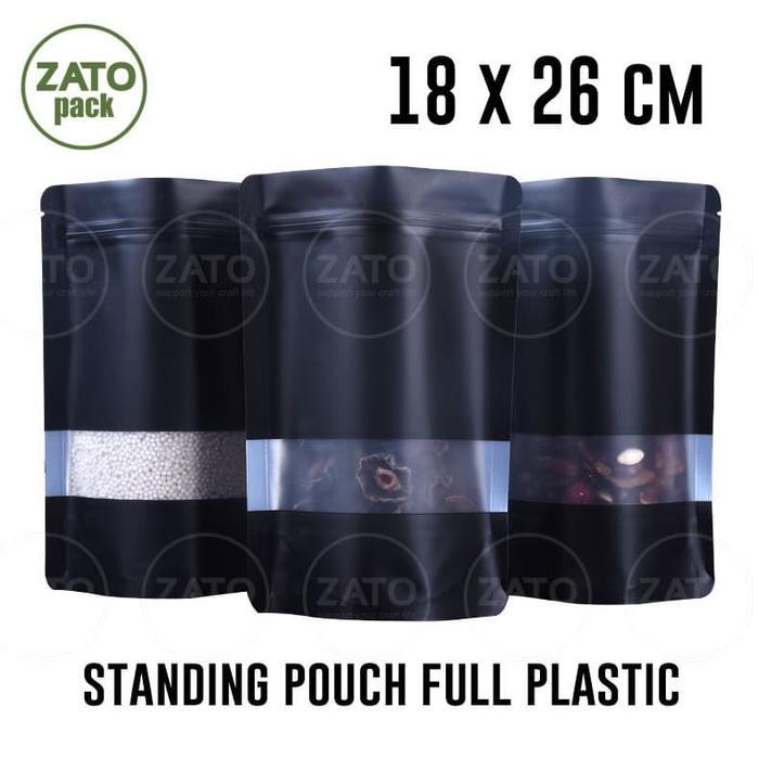 18X26 - 50 PCS BLACK STANDING POUCH FULL PLASTIC - KEMASAN PACKAGING BUNGKUS STANDING POUCH ZATOPACK