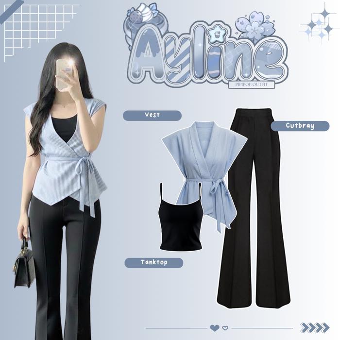 one set remaja 3in1 ala korea remaja kekinian vest + cutbray + tanktop stylish