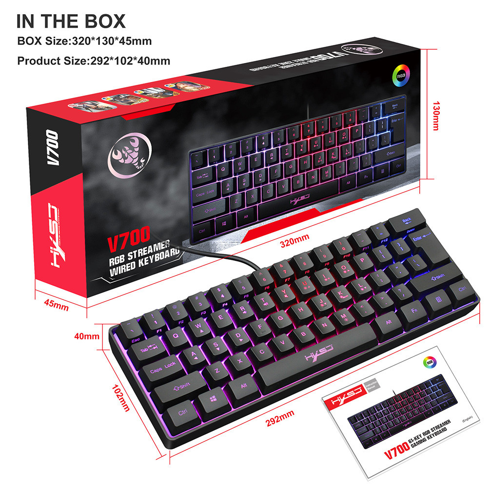 HXSJ V700 61 Keys RGB Backlight Keypad USB Wired Gaming Keyboard for PC Gamers