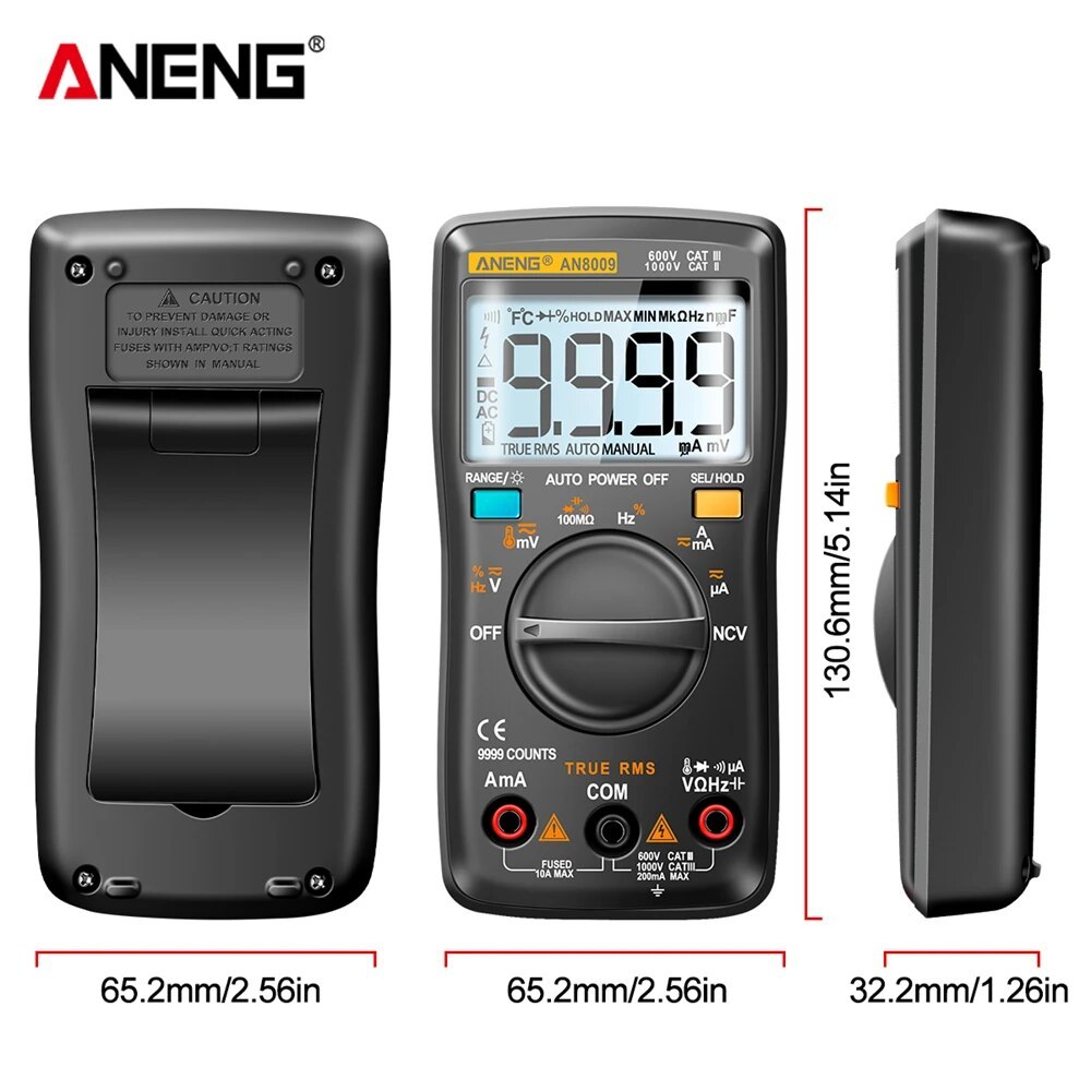 Mini Digital Multimeter ANENG AN8009 True RMS Transistor Tester Auto-Range Automotive Capacitor