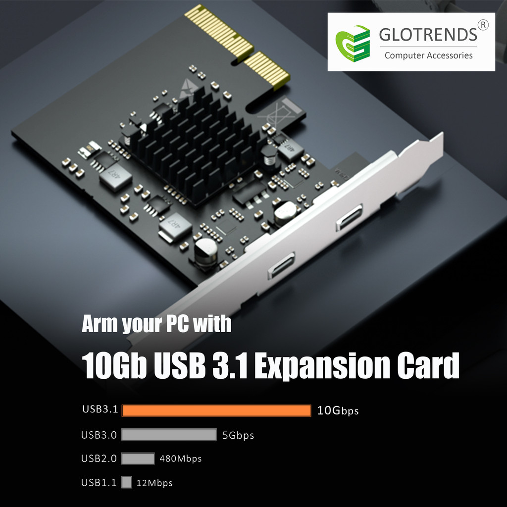 2-Port 10Gb USB 3.1 Gen2 Type-C to PCIE X4 Expansion Card with ASM 3142 Chip