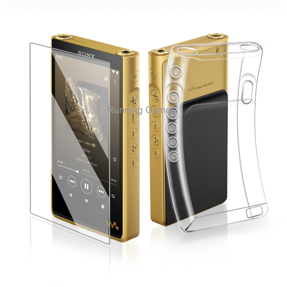 for Sony Walkman NW-WM1AM2 NW-WM1ZM2 Soft Tpu Protective Shell Skin Case Cover with Tempered Glass