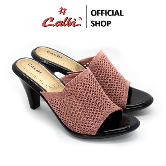 Calbi Bb 1980 Sandal Wanita Hak Tinggi 8Cm Motif Rajut Selop Kerja Nyaman Thea