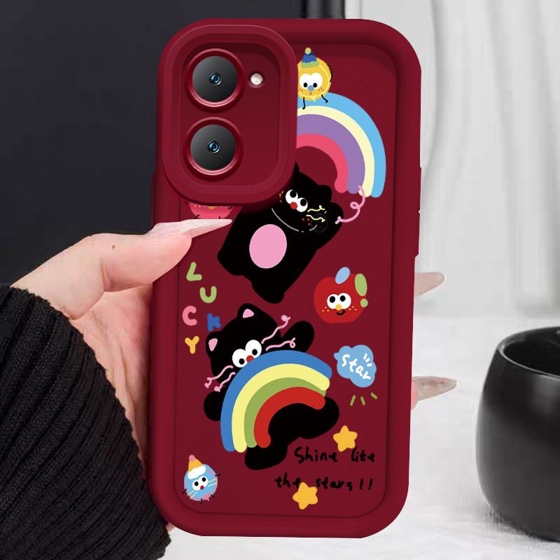 Casing Hp untuk VIVO Y03 Y03T Y18 Y18e Y18i Y18t Y28s 5G Y37 5G Case Rainbow Kitten Kasing silikon C