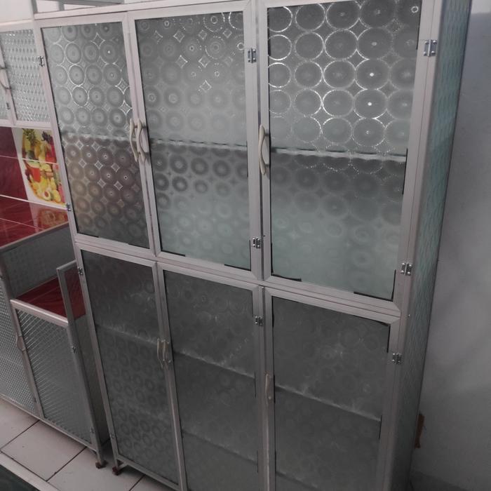 New lemari rak piring full box kaca 3 pintu Untuk Dapur