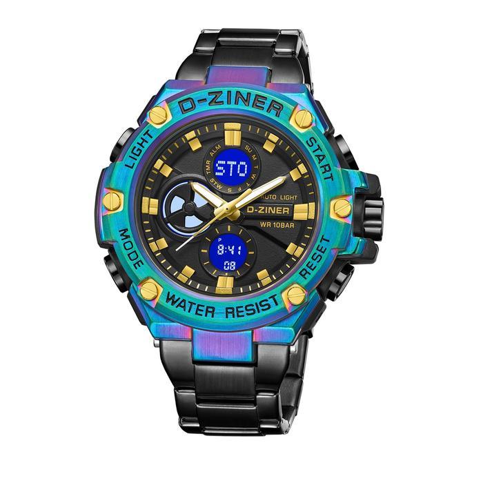 Dziner Jam Tangan Pria 8347 Rantai Stainless Steel Double TIme Water Resistant 10ATM Kaca Watches Wa