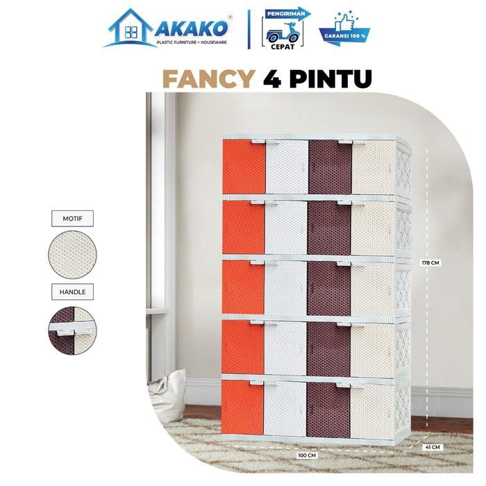 [NEW] AKAKO - LEMARI PAKAIAN PLASTIK AKAKO FANCY 4 PINTU SUSUN 5 MOTIF ROTAN FULL COLOUR