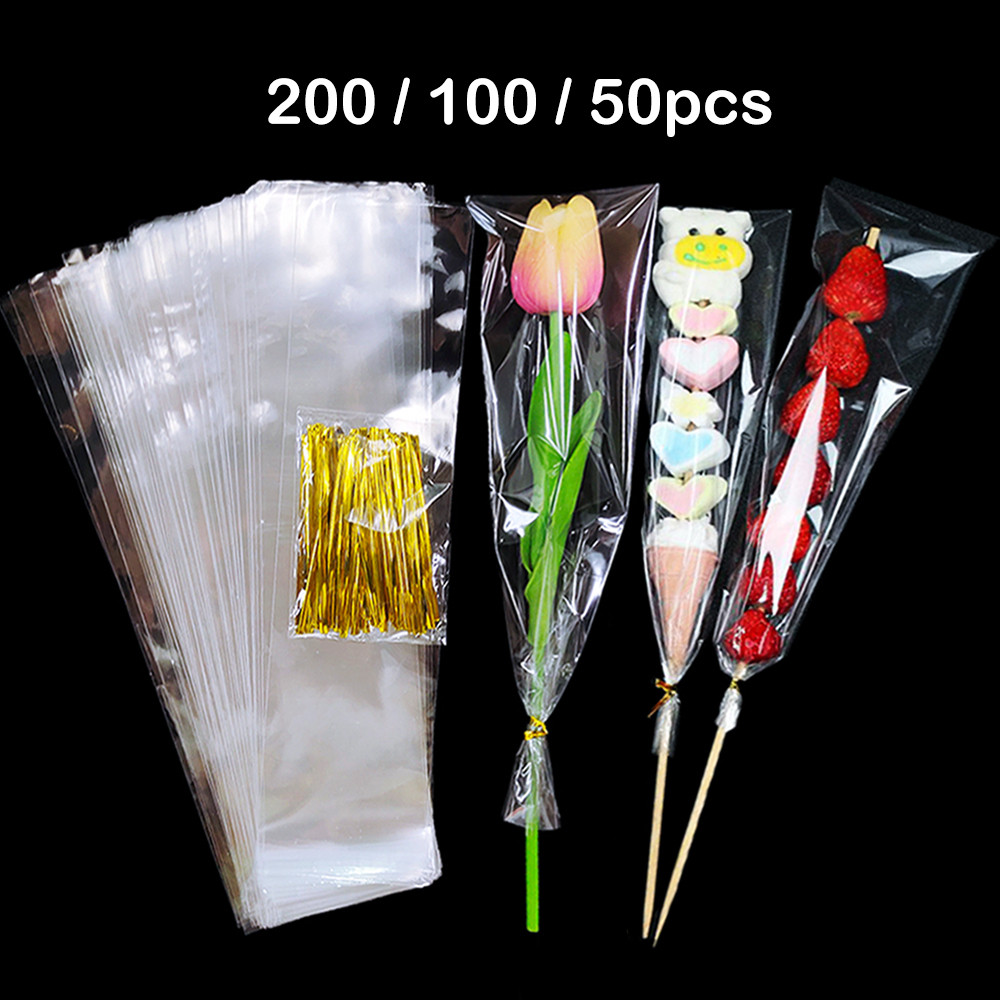 50/100Pcs Transparent Candy Cellophane Bags Clear Plastic Sweet Cookie Pastry Packaging Gift Bags