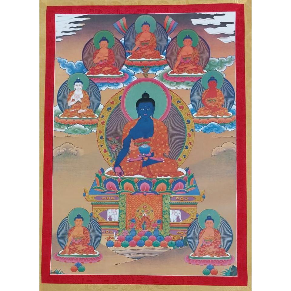 16. Lukisan Tibet / Thangka Print 8 Buddha Pengobatan
