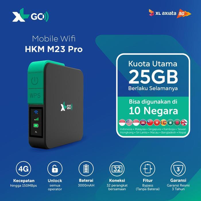 XL GO HKM M23 Pro MiFi N3 Modem WiFi 4G LTE Free Kuota 25Gb Unlock All Operator