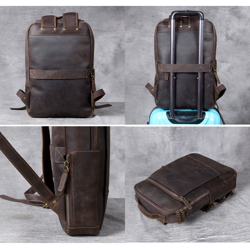 Vintage Crazy Horse Genuine Leather Backpack Men Backpack Laptop Leather Daily Bagpack Male Rucksack