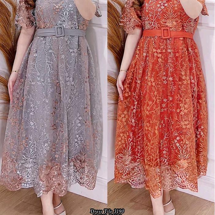 Primeroses - Dres Brokat Tile Import/ Dres Pesta/ Dres Natal/ Longdres Tbk