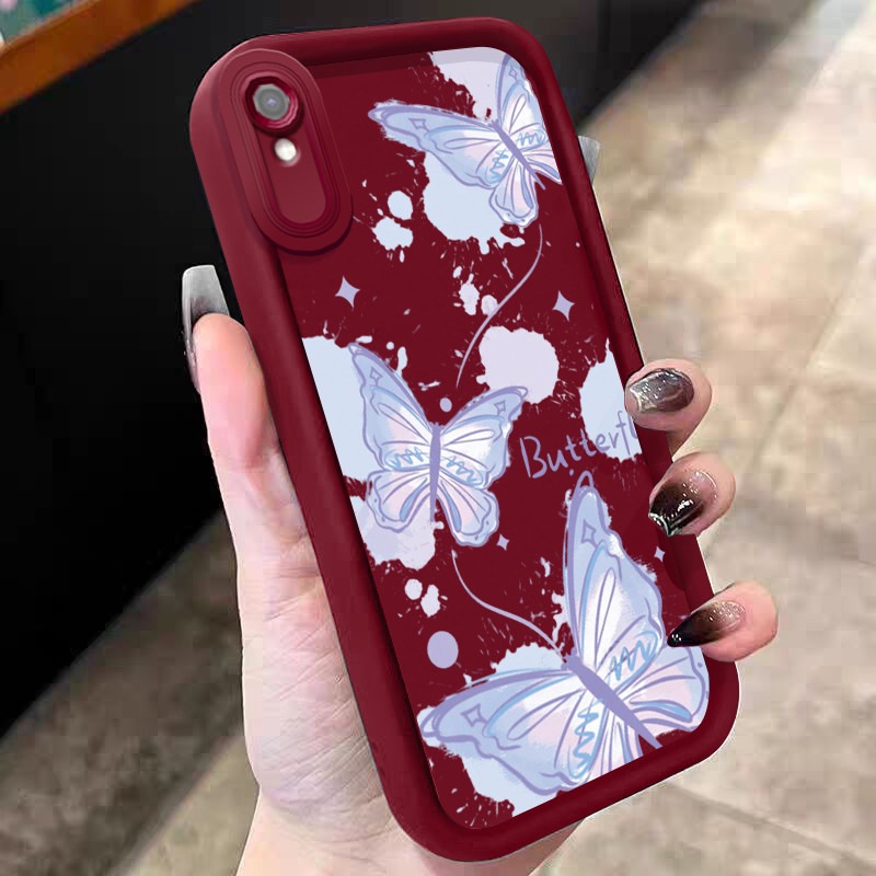 Casing Hp untuk Xiaomi Redmi 9A 9I Case Kupu-kupu cat air ungu Kasing silikon Cesing Softcase Anti C