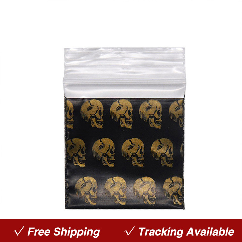 100 Pcs Small Ziplock Bags Skull Pattern Portable Storage Pouch Seal Bag Herb Tobacco Baggie Accesso