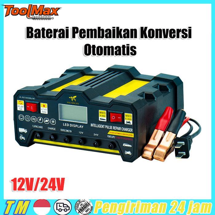 Charger Otomatis Aki Motor Mobil 12V/24V Automatic Fast Smart Charger Cas Aki Baterai Pembaikan