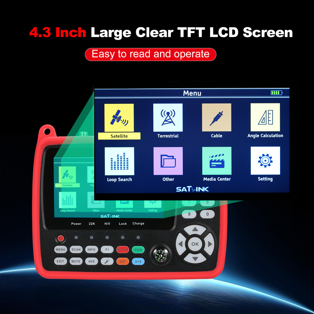 Digital Satellite Finder Meter DVB-S/S2/T/T2/C Combo Meter Portable Satellite TV Signal Finder
