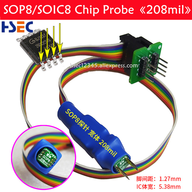 Sop8 Chip Probe Line Burning Burning Writing Reading 8Pin Burn Test Chip Test Probe Pogo Pin 208mil