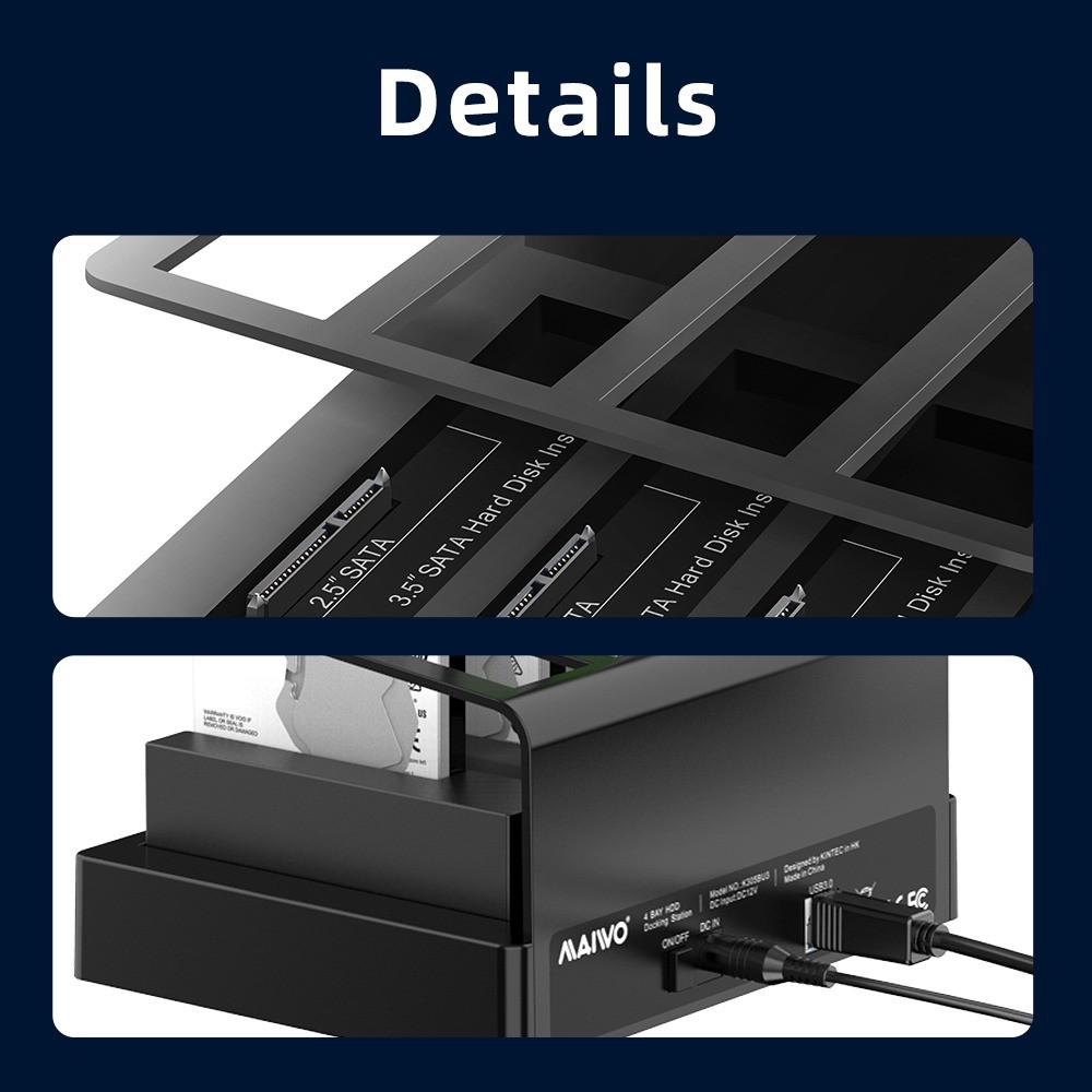 MAIWO 4 Bay Hard Drive Enclosure Sata to USB 3.0 External Multi-Bay 2.5& 3.5 Inch HDD SDD Docking