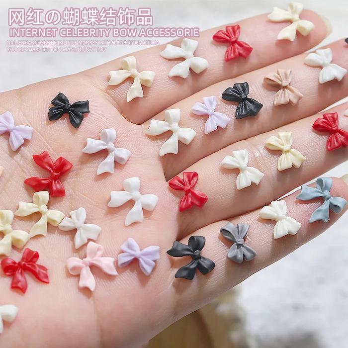 30Pcs/Set Ribbon Resin Nail Charm Pita Bowtie Nail art 3D Resin DIY Manikur Kupu-kupu Berlian Kuku