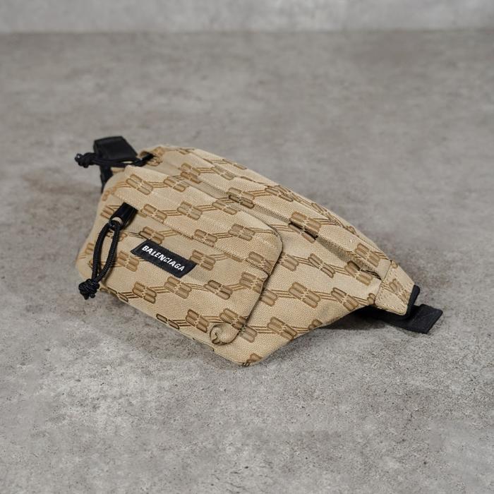 Tas BALENCIAGA BB MONOGRAM JACQUARD BROWN WAIST BAG 100% ORIGINAL - 32X15X8CM