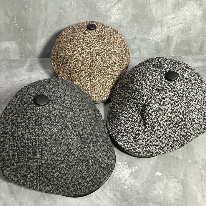 Flat Cap Pria Dewasa Motif Abstrak Newsboy Hat Premium Bahan Wool Topi Baret Patino Abu Hitam