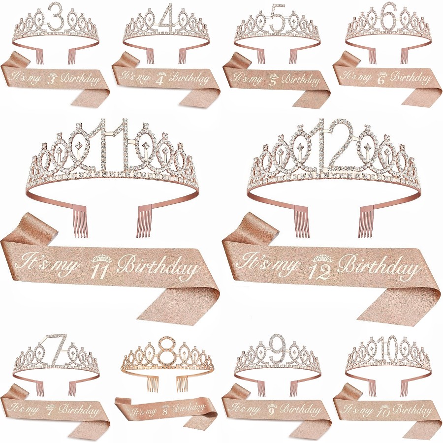 Birthday Tiara Crown Sash Women Girls 3th 4th 5th 6st 7th 8th 9th 10th 11th 12th Birthday Party