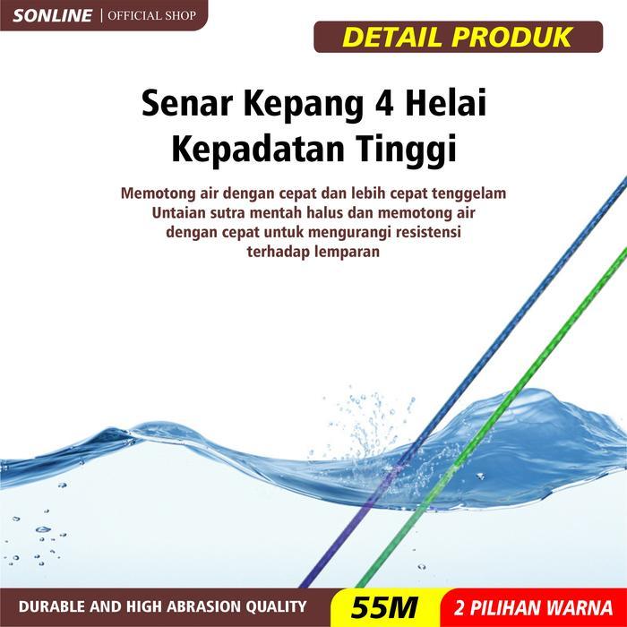 -Senar Pancing Pe X4 Piranha 55M Warna Biru & Hijau Ikan Umpan Joran