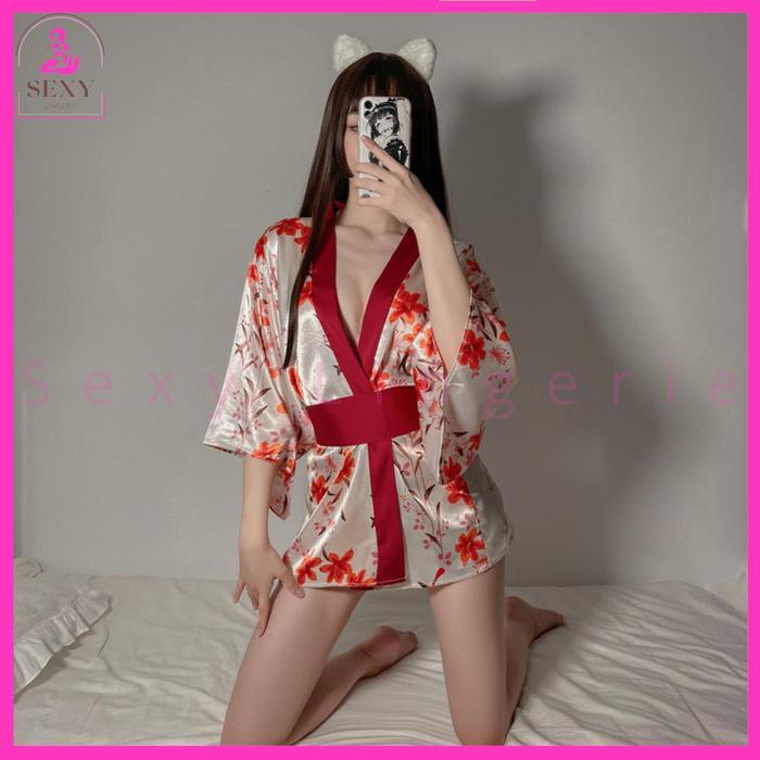 Diskon Sexy Lingerie Seksi Wanita Costum Costume Kostum Kimono Jepang Japan Red Flower SL-134 New