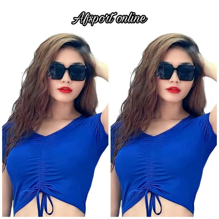 crop serut tengah tangan pendek olahraga senam zumba fitness gym