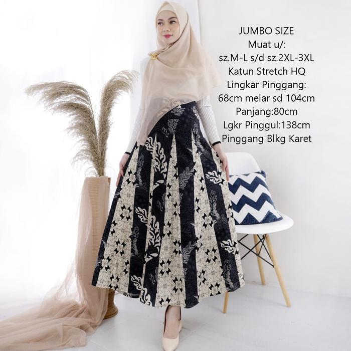 Rok Batik Modern Skirt Bawahan Muslim Wanita Panjang Kamila Hitam Navy