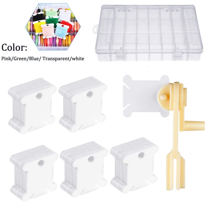 36Grids Plastic Embroidery Floss Organizer Box &50-100 Floss Bobbins &15pcs Floss Number Stickers