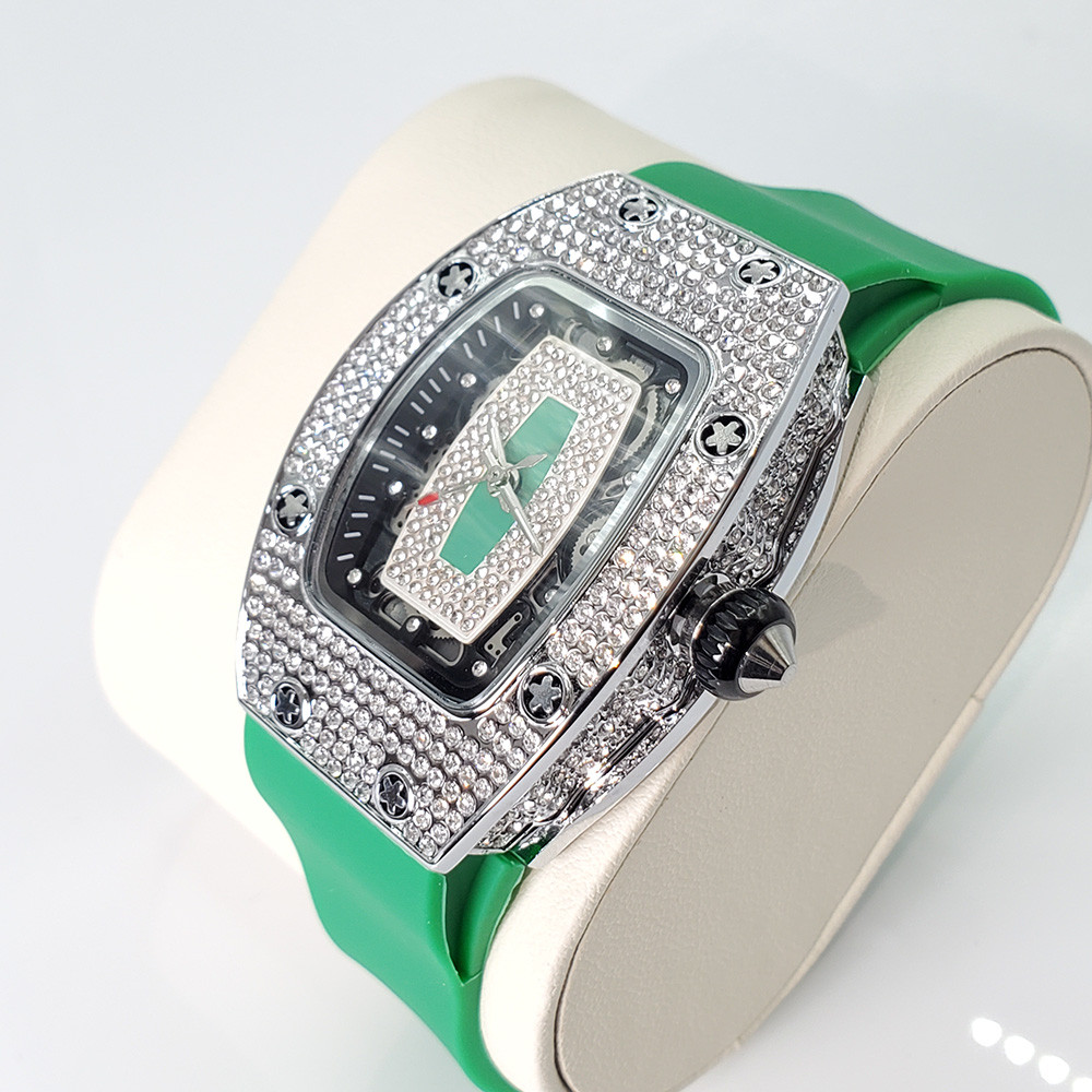 Luxury Diamond Watch For Women Elegant Tonneau Original Design Watches Fashion Ice Out Sport Rubber