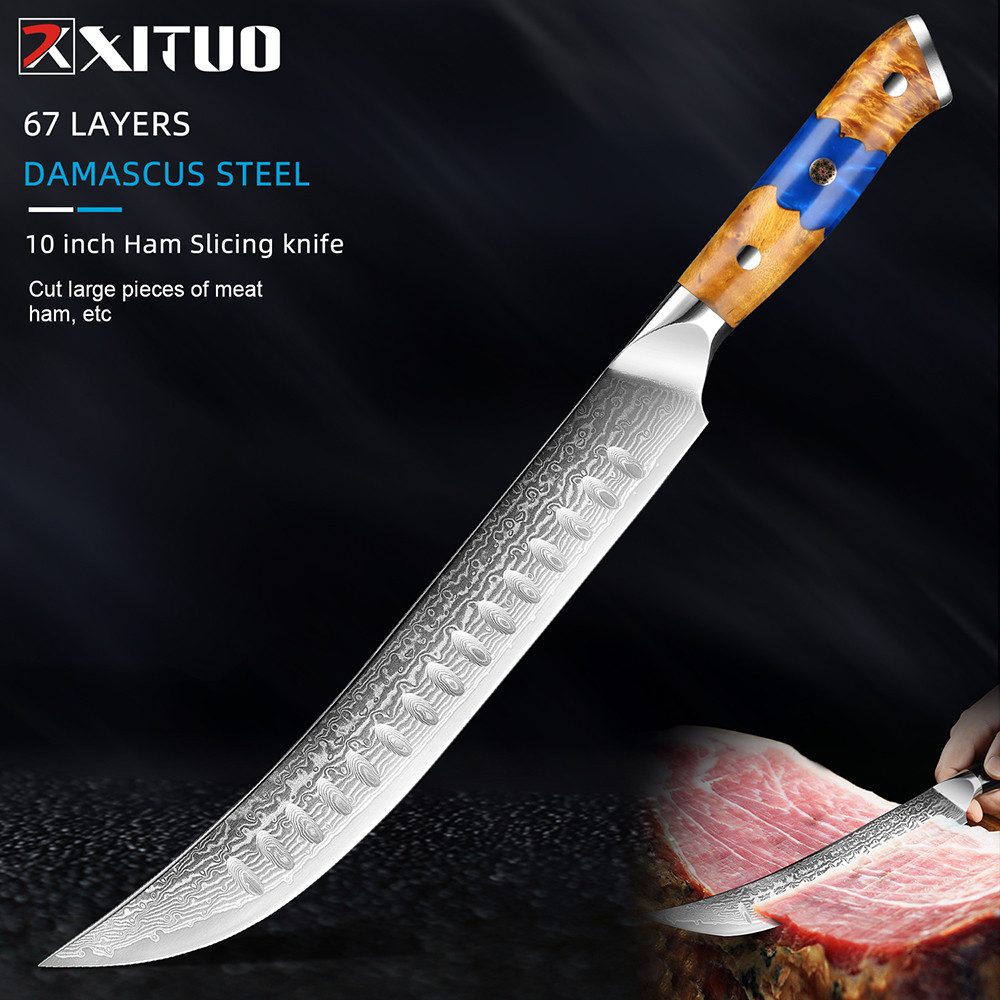 Damascus Steel Breaking Knife Butcher Knife Japanese VG10 Super Steel Full Tang & Razor Sharp