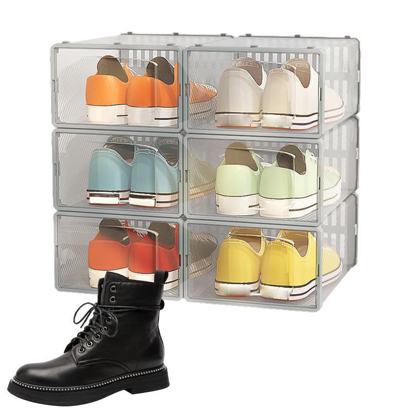 Clear Shoe Boxes 6PCS Clear Stackable Shoe Organizer Shoe Organizer For Space Saving Foldable Boot C