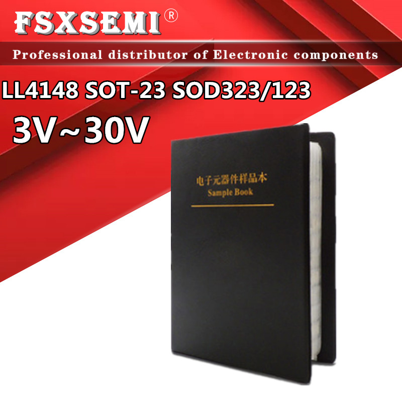 LL34 LL4148 SOT-23 SOD323 SOD123 3v-30v SMD Zener Diode Book 1/2W Package Assorted Kit Sample Book