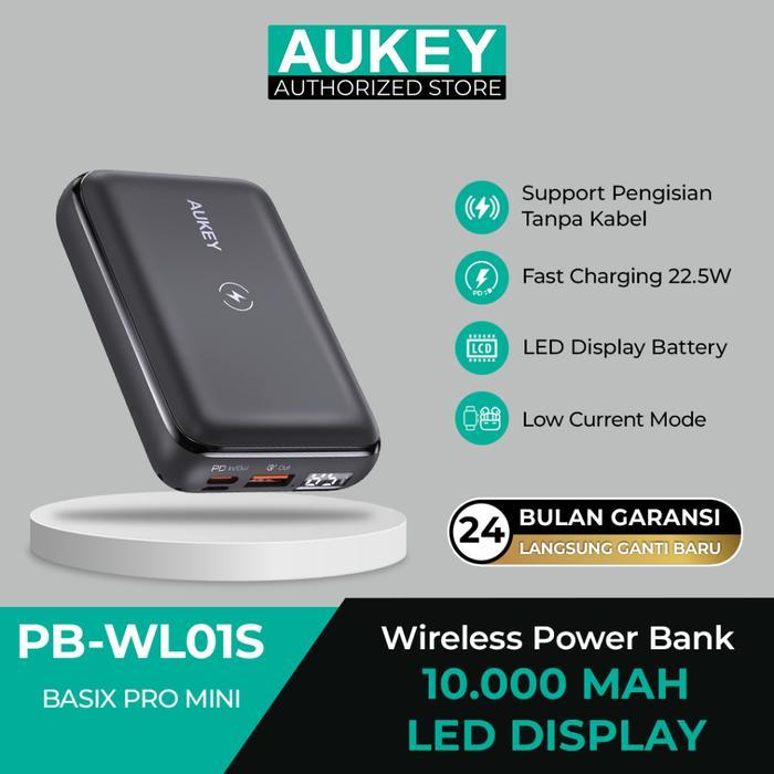 Aukey Power Bank 10000 mAh Wireless Charging 20W Multiport USB & Type C LED Display Fast Charging
