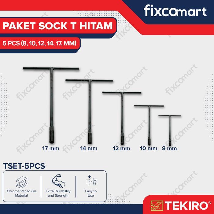 Tekiro Paket Kunci Sock T Hitam (8-10-12-14-17 Mm) / Tekiro Kunci T Set 5 Pcs