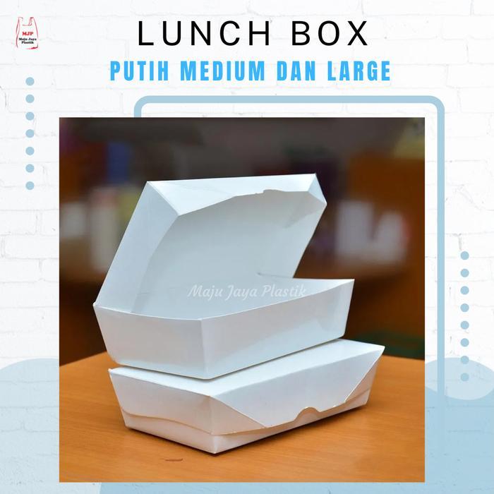 Paper Lunch Box Putih Medium Large KOTAK MAKAN TAKE AWAY POLOS Bento Box Ayam Geprek Pisang Keju