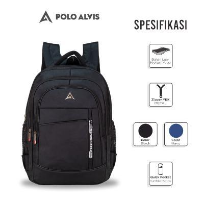 Polo Alvis - Pro Swift Tas Ransel Pria Dewasa Backpack Sekolah Kerja Hitam Laptop 15Inch Nylon Alto