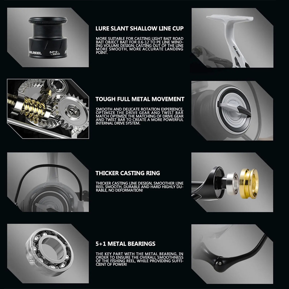 MR.REEL Brand,Spinning Fishing Reel,Shallow Alloy Line Spool,CNC Metal Arm,Bold Bail,Bold Drag