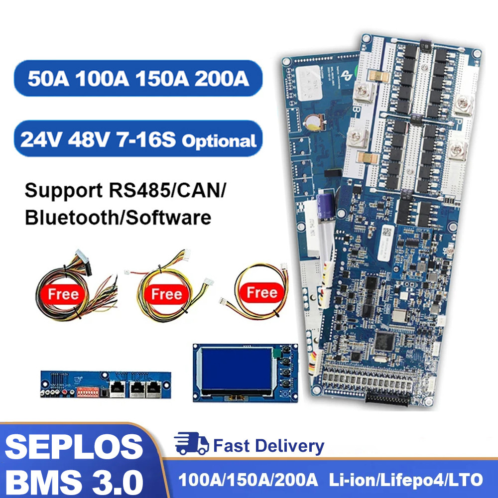 Seplos Bms 3.0 Smart Bms 100A/150A/200A 24V/48V 13S 14S 8S 15S 16S LFP with Bluetooth LCD Screen BMS
