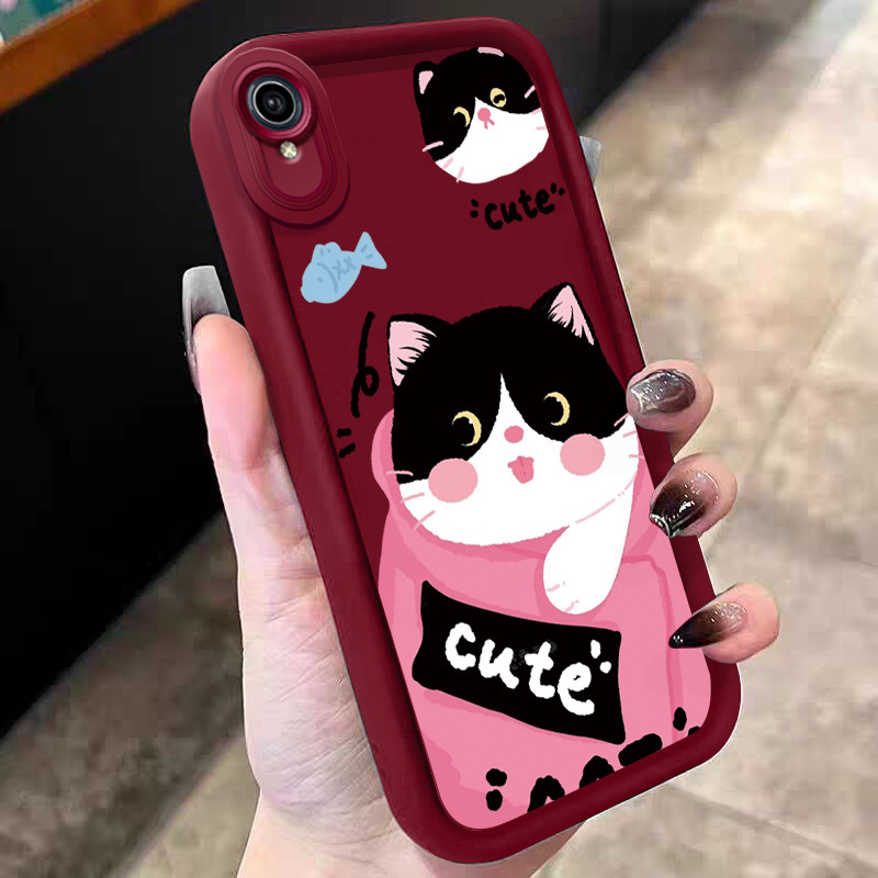 Casing Hp untuk VIVO Y91C Y90 Y1s Case Kucing sapi yang lucu Kasing silikon Cesing modern Softcase K