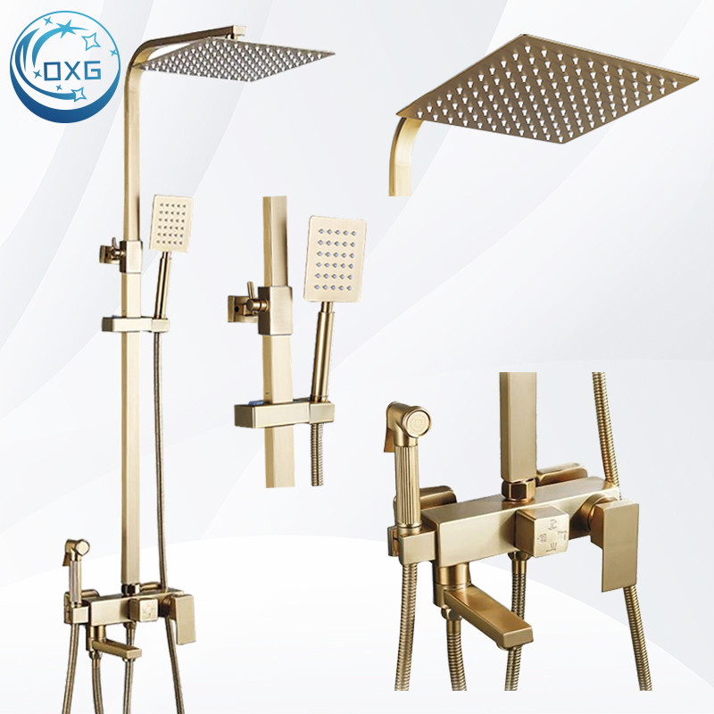 OXG Brushed Gold Shower Faucet Bathroom Shower Mixer Crane Shower System Rainfall Shower Set Rain