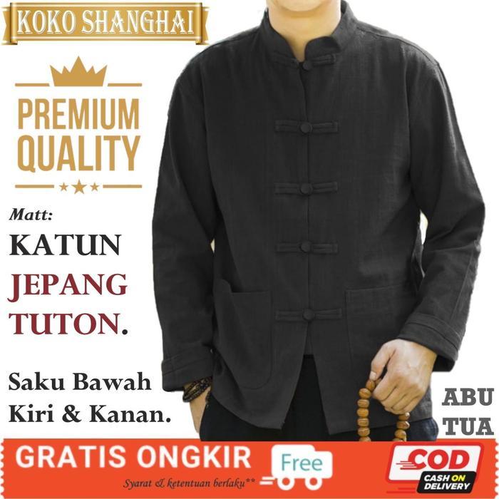 Baju Atasan Koko Shanghai Premium Bahan Katun Jepang Import Pakaian Muslim Pria Baju Koko Kemeja