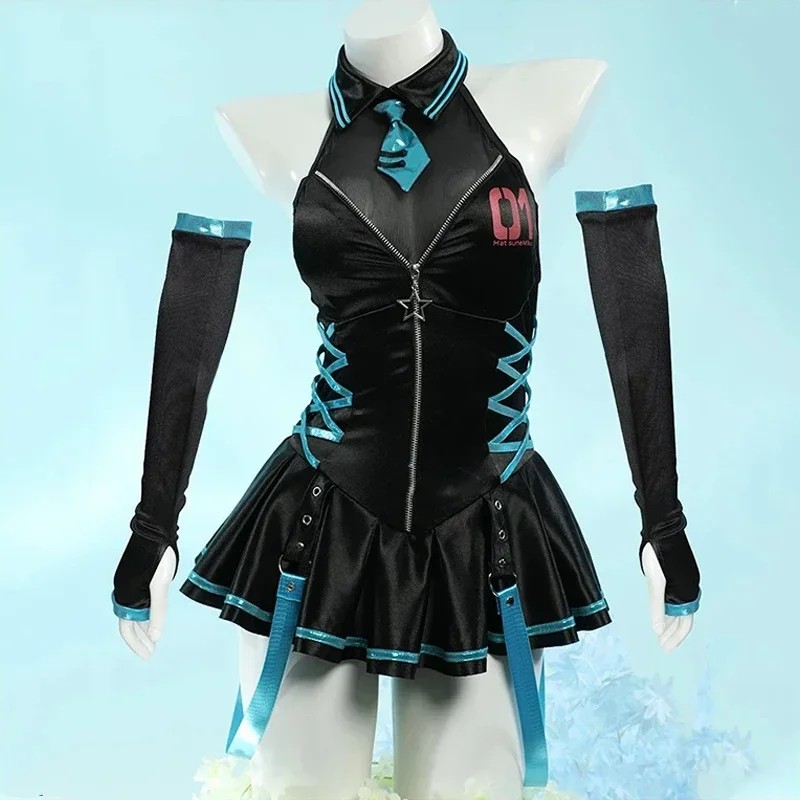 Anime Miku Cosplay Costume Women Cute Sexy Short Dress Tie Sleeve Suit Summer Bodysuit Swimsuit